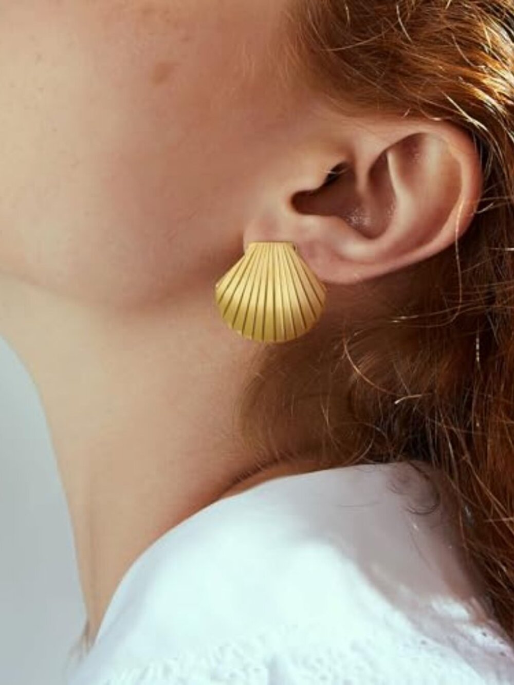 Gold Shell Ears for Women Stainless‎ Steel Sea Shell Stud Seashell Ears Beach
